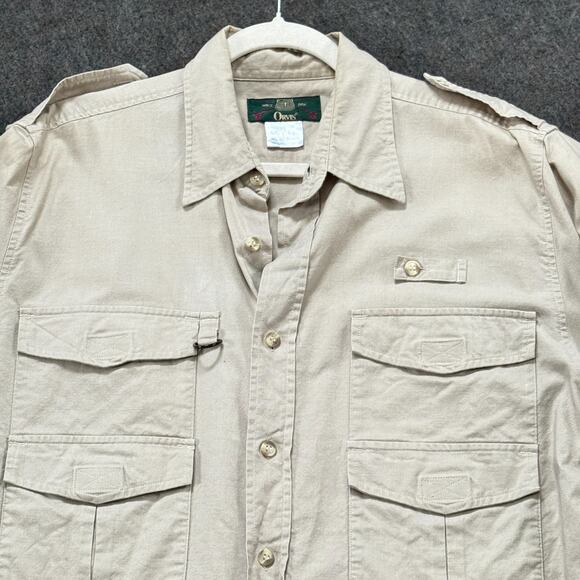 Vintage Orvis Safari Shirt Mens L Khaki Hong Kong Multi Pocket Utility Fishing